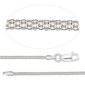 Chain 1pkg1 sterling silver popcorn, 1.6mm / lobster claw clasp, Gossamer™ 16 inch