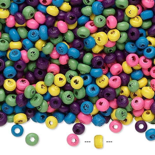 Bead mix, wood, mixed colors, 3x2mm rondelle. Sold per 400-gram pkg, approximately 45,000 beads. image number 0