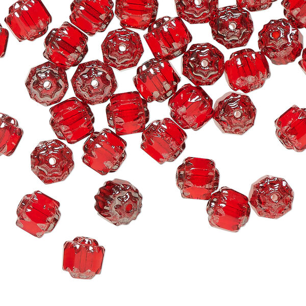 Czech pressed glass 1pkg60, cathedral bead translucent metallic red 6mm image number 0