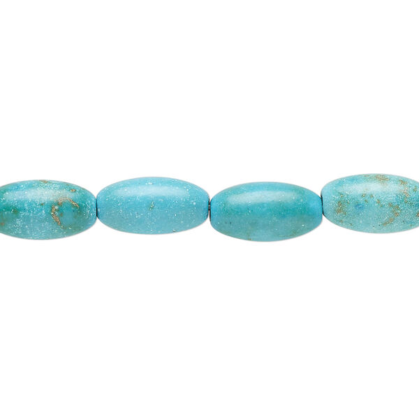 Bead, magnesite (dyed / stabilized), teal, 12x7mm oval, C grade, Mohs hardness 3-1/2 to 4. Sold per 15-inch strand. image number 0