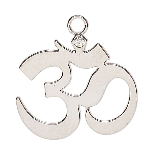 Focal 1pkg1, acrylic and silver-finished "pewter" (zinc-based alloy), clear, 35x34mm ohm. image number 0