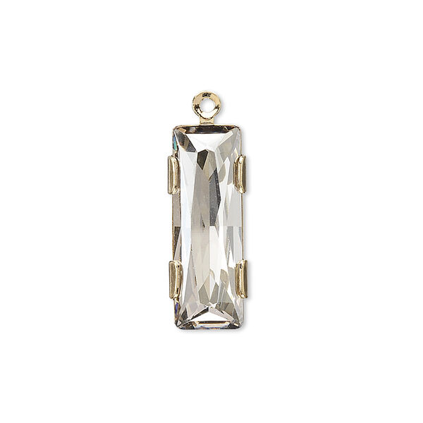 Drop 1pk crystal silver shade gold plate, Crystal Passions® 25x8mm rectangle 11004 image number 0