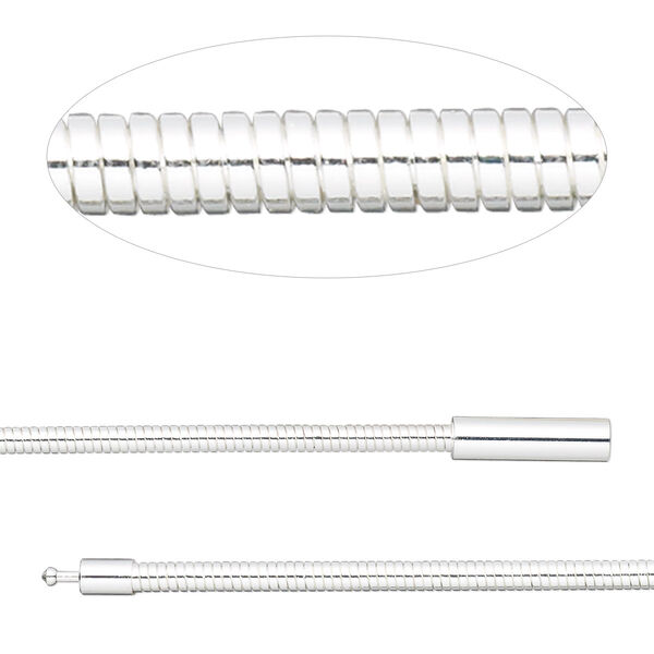 Chain, silver-plated brass, 3mm omega, 16 inches with pop-style clasp. Sold individually. image number 0