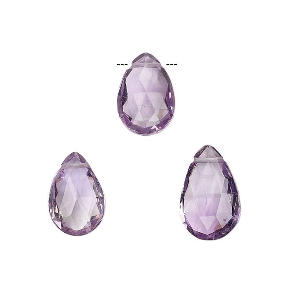 Lavender amethyst 1pkg3, hand-cut top-drilled faceted puffed teardrop bead natural 13x9mm / 15x9mm image number 0