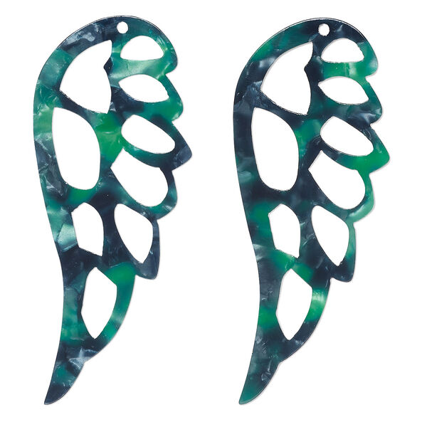 Focal, resin, green and dark green, 58x24mm cutout wing. Sold per pkg of 4. image number 0