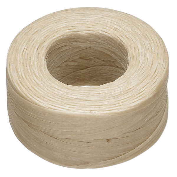 Thread, Hemptique®, polyester, pkg/50 yards, natural, 0.8mm braided flat. image number 0