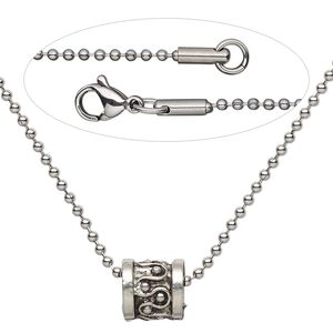 Necklace, Simple and Sleek Jewelry™, antiqued pewter bead and stainless steel chain, 16 inches. Sold individually.