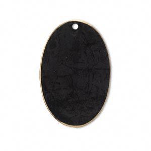 Focal, brass, jewel tone black patina, Pantone® color 19-0508, 30x20mm double-sided oval. Sold per pkg of 6.