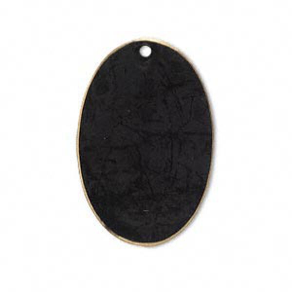 Focal, brass, jewel tone black patina, Pantone® color 19-0508, 30x20mm double-sided oval. Sold per pkg of 6. image number 0