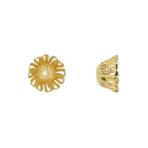 Bead cap, gold-finished steel, 11x6.5mm filigree basket, fits 8-10mm round bead. Sold per pkg of 20.