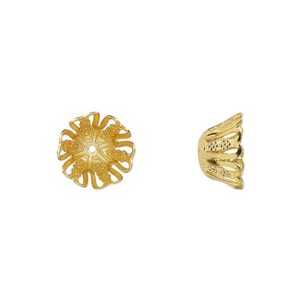 Bead cap, gold-finished steel, 11x6.5mm filigree basket, fits 8-10mm round bead. Sold per pkg of 20. image number 0