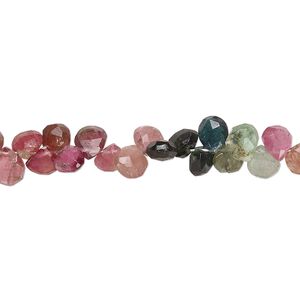 Multi-tourmaline 1pkg1, hand-cut top-drilled faceted puffed teardrop bead natural 8 inch 4x3mm-6x4mm