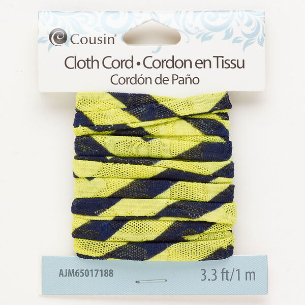 Cord 1pkg1 cotton 5mm flat, 1 meter neon yellow / navy blue image number 0