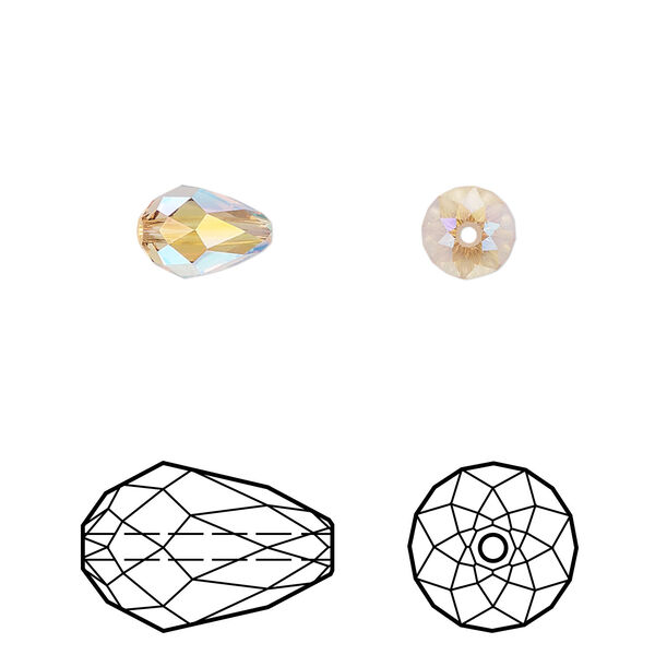 Bead 4pk light Colorado topaz shimmer 2X, Crystal Passions® 9x6mm teardrop 5500 image number 0