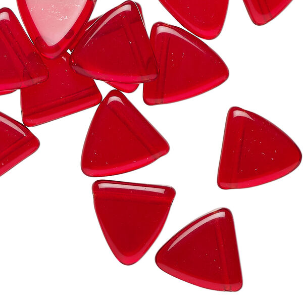 Bead 1pkg30, Czech pressed glass, transparent ruby red, 13x13x12mm top-drilled flat triangle. image number 0