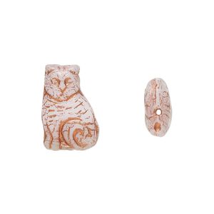Bead, Preciosa Czech pressed glass, opaque alabaster copper finish, 17x11mm cat. Sold per pkg of 10.