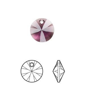 Drop 12pk amethyst, Crystal Passions® 12mm pendant mini disk 6428