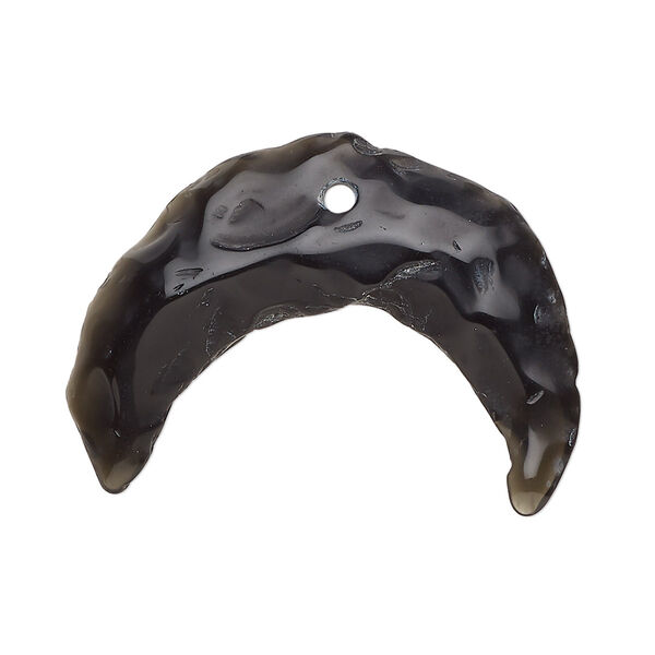Focal, black obsidian (natural), 38x30mm-40x35mm hand-knapped naja, B grade, Mohs hardness 5 to 5-1/2. Sold individually. image number 0
