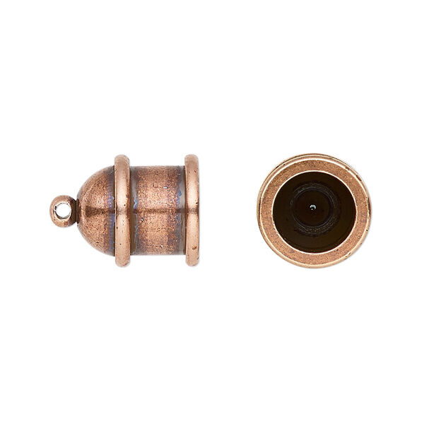 Cord end, TierraCast®, "Maker's" collection, glue-in, antique copper-plated brass, 15.5x11.5mm pagoda, 8mm inside diameter. Sold per pkg of 2. image number 0