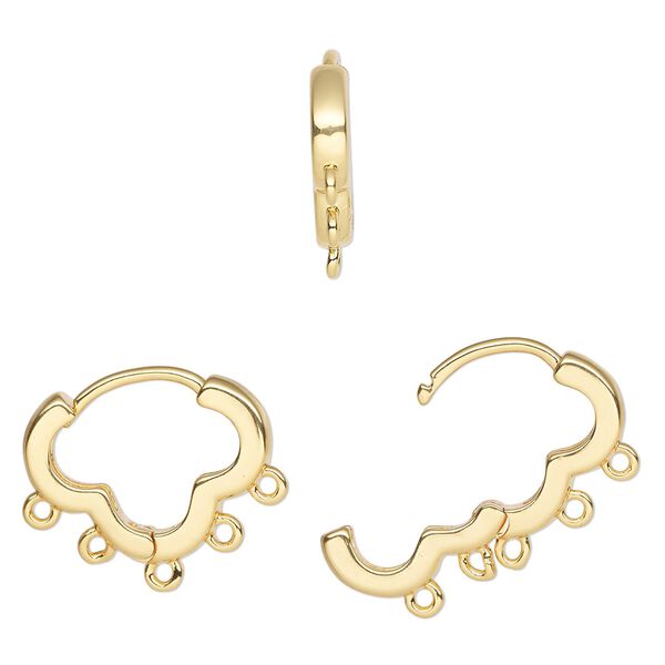 Earring hoop 1pkg2, 15mm / hinged / closed loop / square tube, 17 gauge gold-finished brass 1 pair image number 0