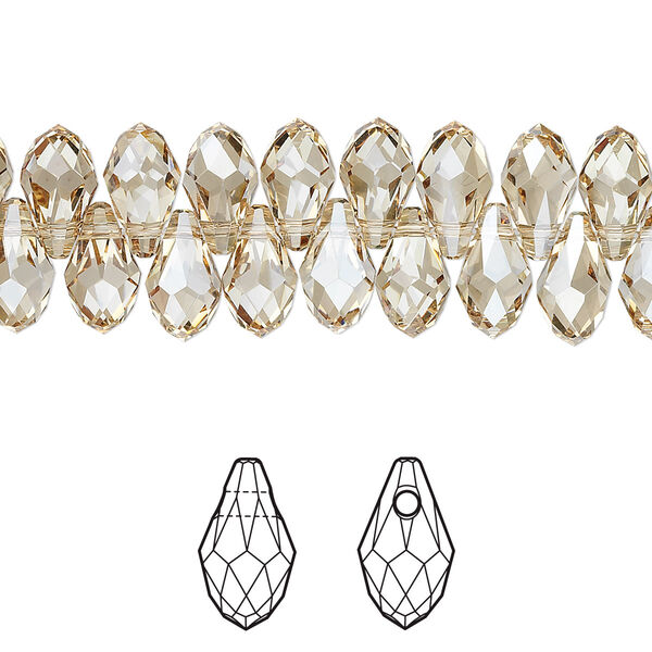 Briolette 48pk crystal golden shadow, Crystal Passions® 9x5mm pendant drop 6007 image number 0