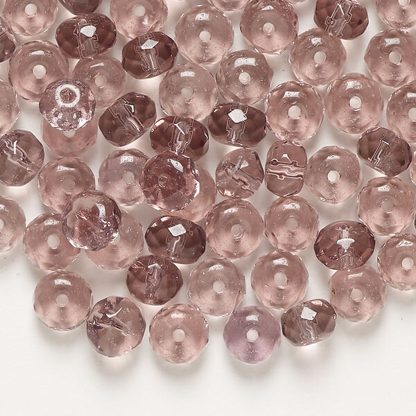 Bead glass 100pk translucent light purple, 6x4mm faceted rondelle image number 0