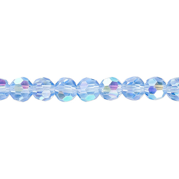 Bead 1pk 32 facets translucent light blue AB, Celestial Crystal® 6mm round 15.5-16 inch image number 0
