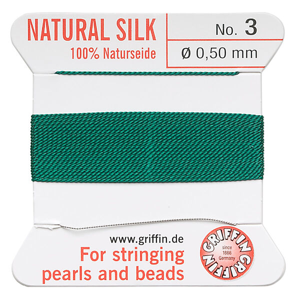 Thread, Griffin, silk, green, size #3. Sold per 2-meter card (approximately 78 inches). image number 0