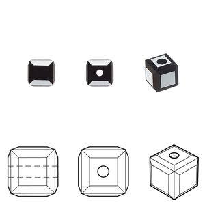 Bead 144pk jet, Swarovski® 6mm cube 5601