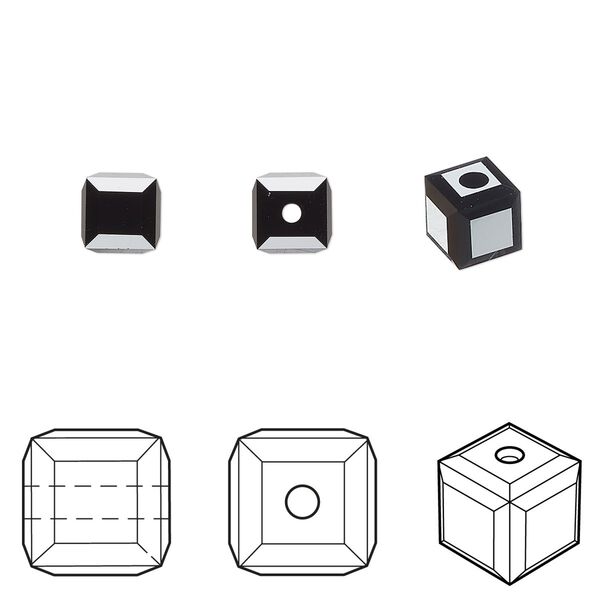 Bead 144pk jet, Swarovski® 6mm cube 5601 image number 0