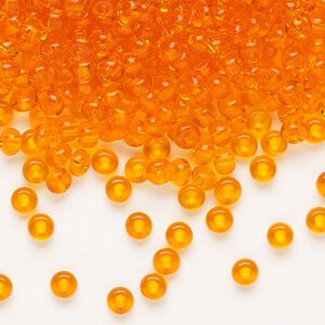 Seed bead, Preciosa Ornela Czech glass, pkg/500g, #6 rocaille, transparent orange, (90000).