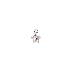 Charm, crystals and sterling silver, crystal AB, 6mm single-sided flower. Sold per pkg of 2.