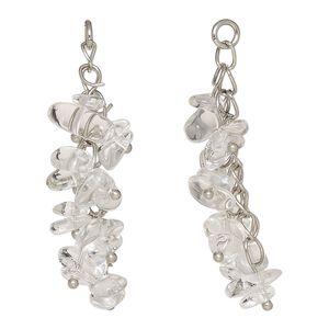 Quartz crystal / carbon steel 1pkg2, silver-finished cluster natural 5mm open jump ring 48x14mm