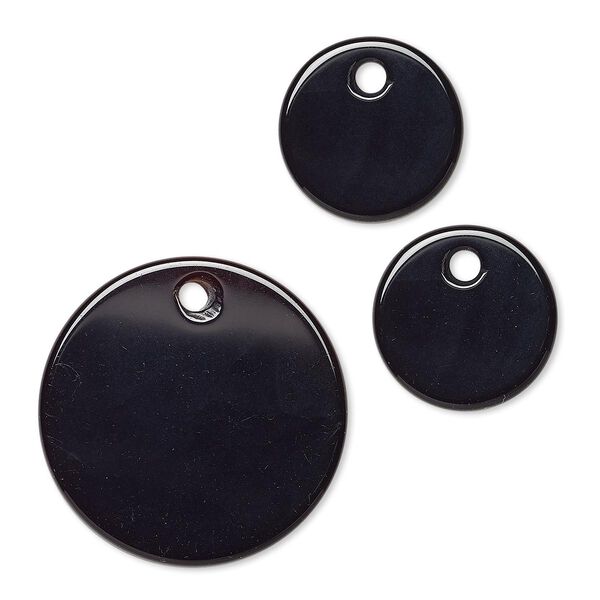 Black agate 1pkg3, flat round drop B grade, 30mm / 18mm image number 0