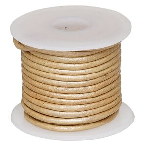 Cord, leather (coated), metallic beige, 2mm. Sold per 5-yard spool.