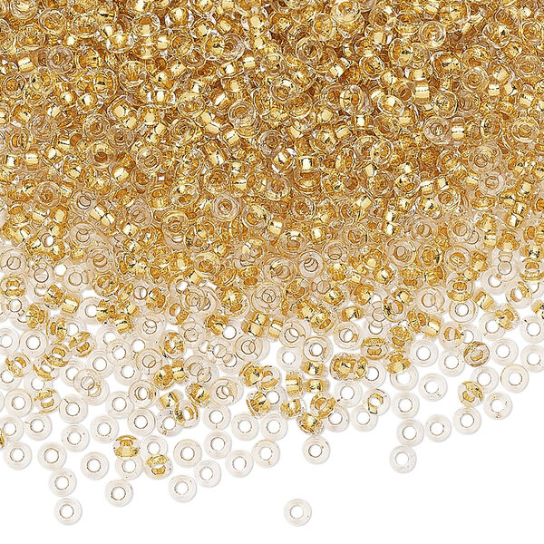 Seed bead, Miyuki, glass, pkg/250g, 2.2x1mm spacer rondelle, transparent gold-lined clear, (SPR2.2-195). image number 0