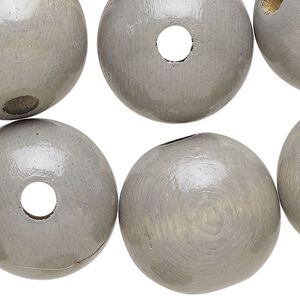 Bead, wood (dyed), grey, 23-25mm round. Sold per pkg of 30.