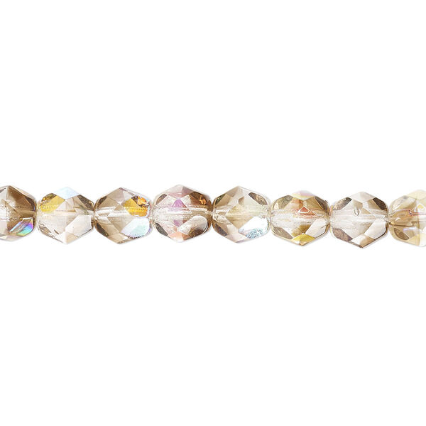 Bead, Czech fire-polished glass, clear and smoke AB, 6mm faceted round. Sold per 15-1/2" to 16" strand. image number 0