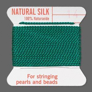 Thread, Griffin, silk, green, size #14. Sold per 2-meter card (approximately 78 inches).