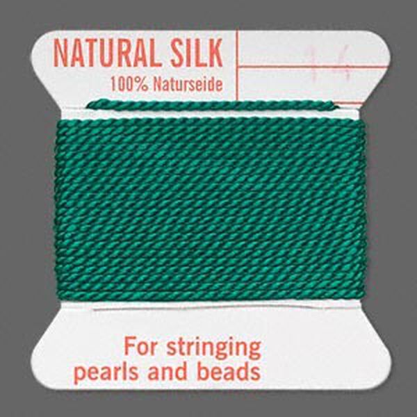 Thread, Griffin, silk, green, size #14. Sold per 2-meter card (approximately 78 inches). image number 0