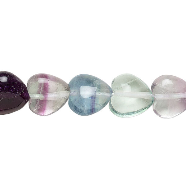 Bead, rainbow fluorite (natural), 10x10mm puffed heart, A grade, Mohs hardness 4. Sold per 15-1/2" to 16" strand. image number 0
