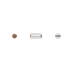 Earnut 1pkg100 silver-plated, 7x3mm, brass / PVC 50 pair