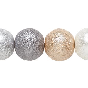 Bead, glass, opaque multicolored, 16mm textured round. Sold per 15-1/2" to 16" strand.