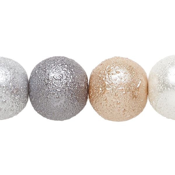 Bead, glass, opaque multicolored, 16mm textured round. Sold per 15-1/2" to 16" strand. image number 0