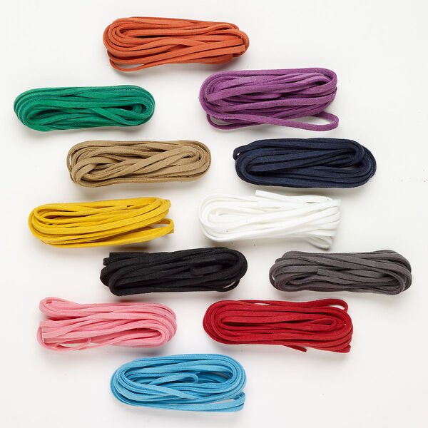 Cord 1pkg12 faux leather, 3mm flat rectangle, 8 ft assortment assorted colors image number 0