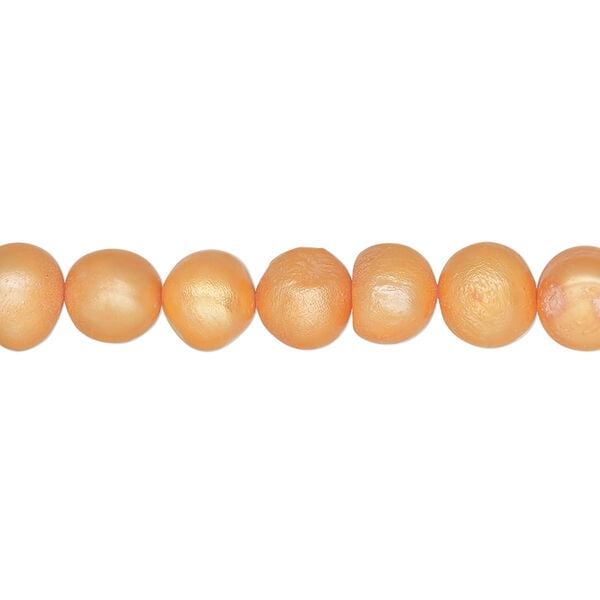 Freshwater 1pkg1, semi-round pearl, 15.5-16 inch red-orange 6-8mm cultured image number 0