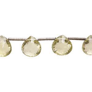 Lemon quartz 1pkg13, hand-cut top-drilled faceted puffed teardrop bead 8x8mm-11x10mm