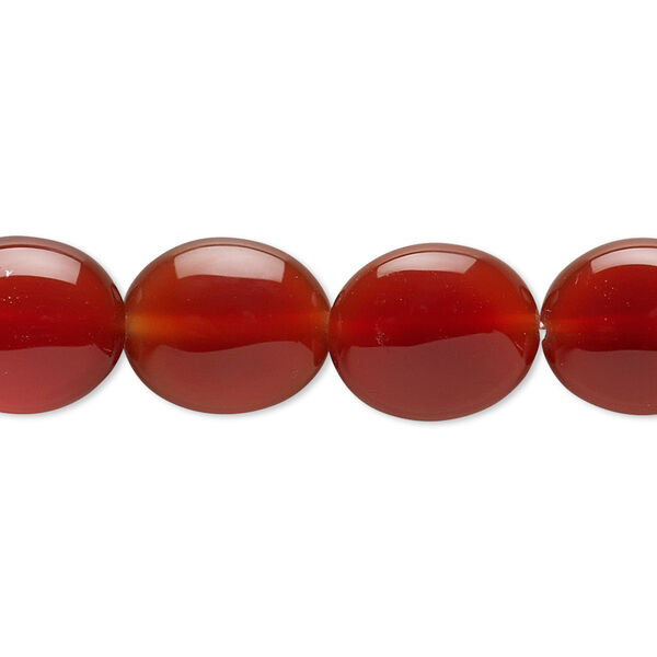 Bead, carnelian (dyed / heated), 14x12mm flat oval, B grade, Mohs hardness 6-1/2 to 7. Sold per 15-1/2" to 16" strand. image number 0