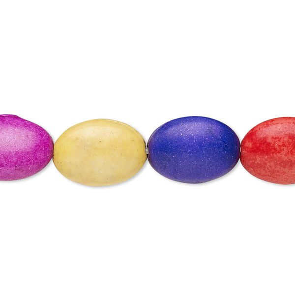 Bead, "howlite" (imitation) resin. mixed colors, 13x10mm-15x11mm puffed oval. Sold per 15-inch strand. image number 0