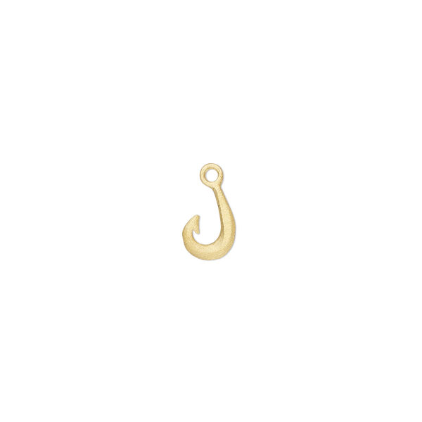 Charm Amoracast® 1pkg1 sterling silver, 7x6mm 2-sided Maori fish hook, brushed "vermeil" (gold finish) image number 0